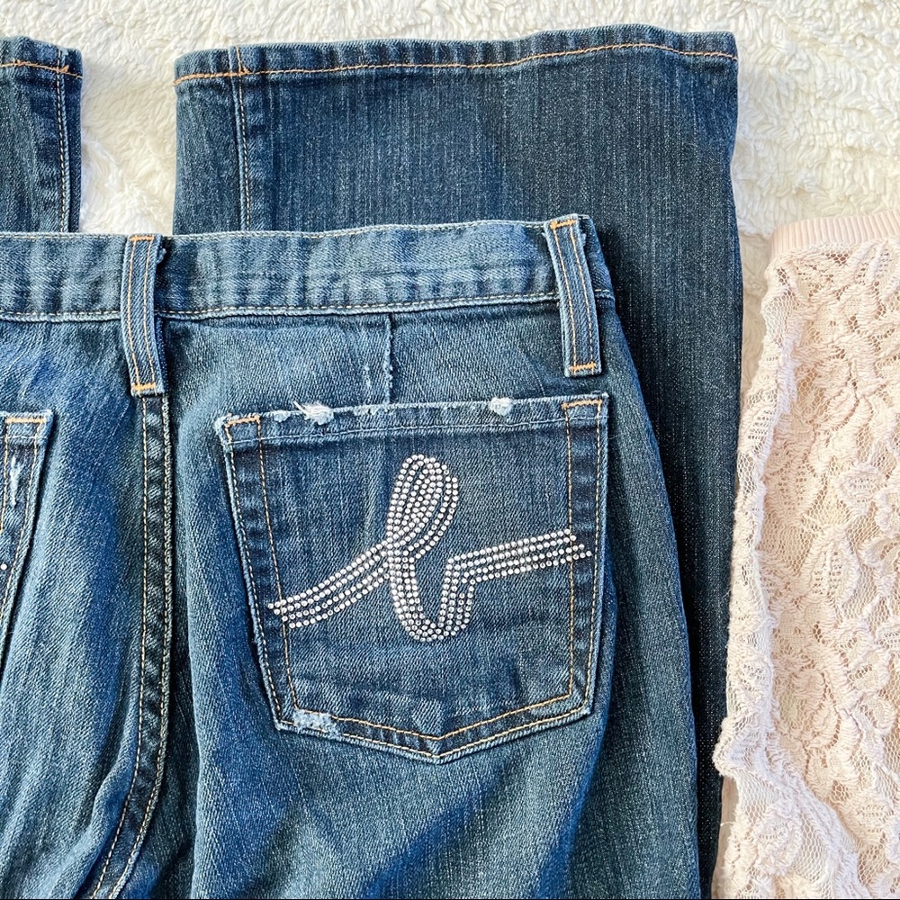 bebe Boot Cut Mid Rise Jeans Rhinestone Pockets 29 - Picture 15 of 16